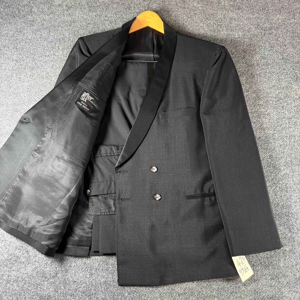 VTG After Six Rudofker Tuxedo Suit 2 Pc Black Shawl Collar 42S W34 L28 Short